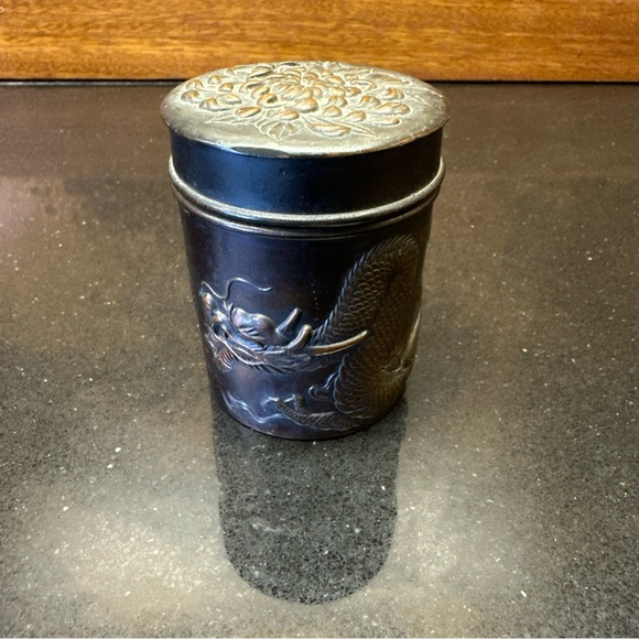 Antique Bronze Chinese Tea Opium Dragon Jar 3”